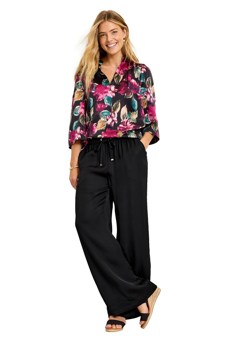 Satin Drawstring Wide Leg Pants, Alternate, color, BLACK