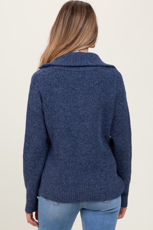 Pinkblush Half Zip Pullover Sweater In Blue