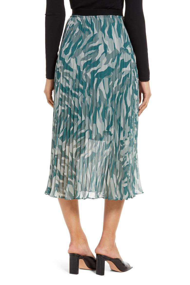 Pleated Midi Skirt, Alternate, color, GREEN CAMO CREATE PRINT
