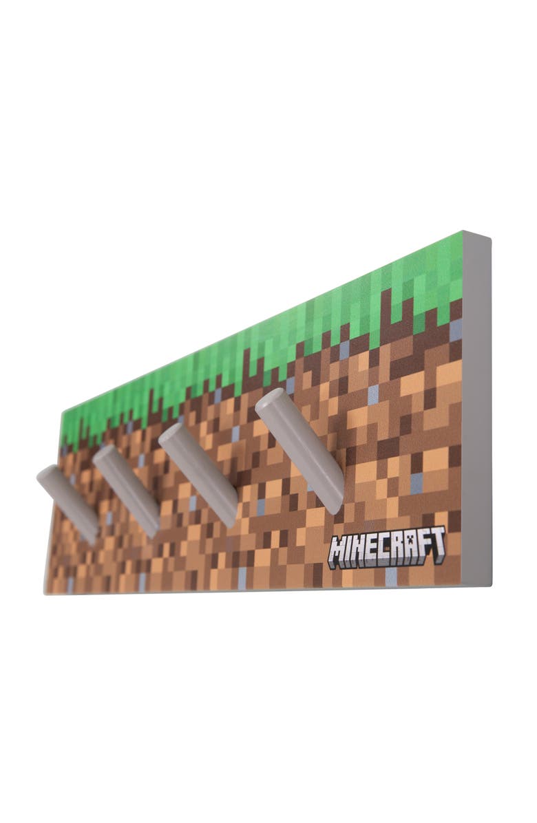 MINECRAFT Wooden Coat Rack Wallmounted With 4 Peg Hooks, Pixel Design, Alternate, color, Multicolored