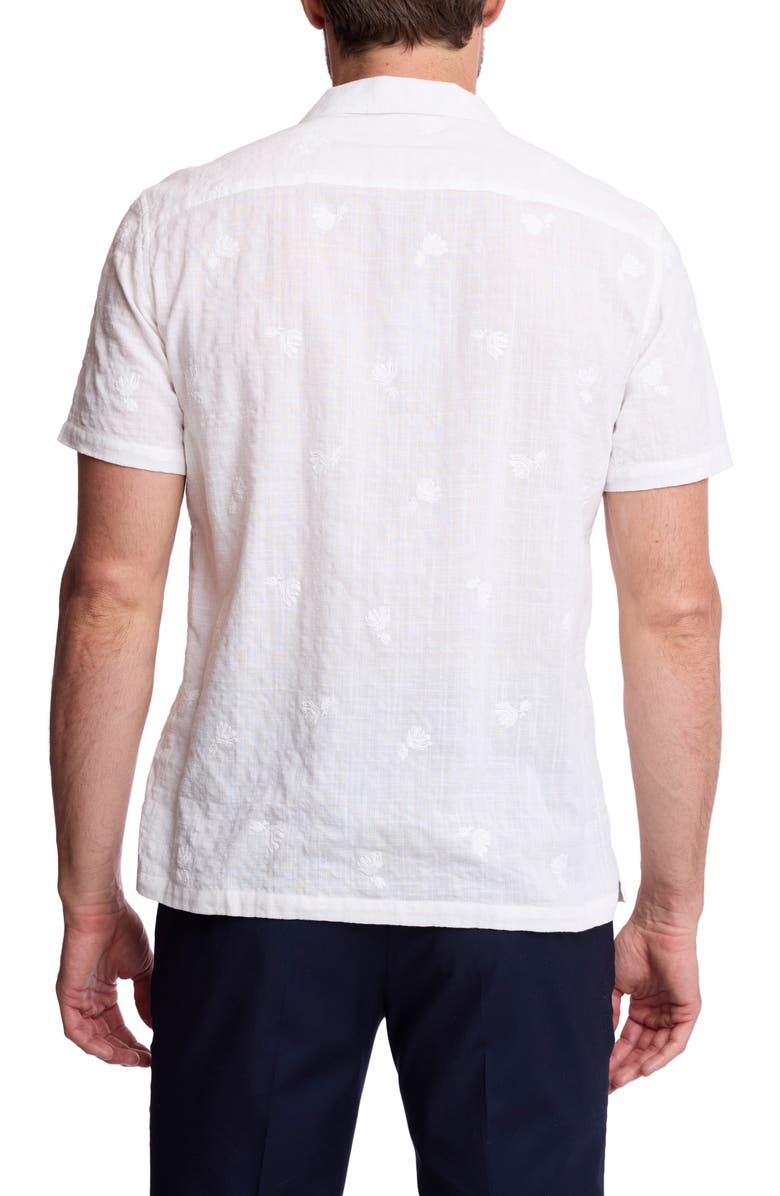 PAISLEY & GRAY Embroidered Cotton Blend Camp Shirt, Alternate, color, White Embroidered Flowers