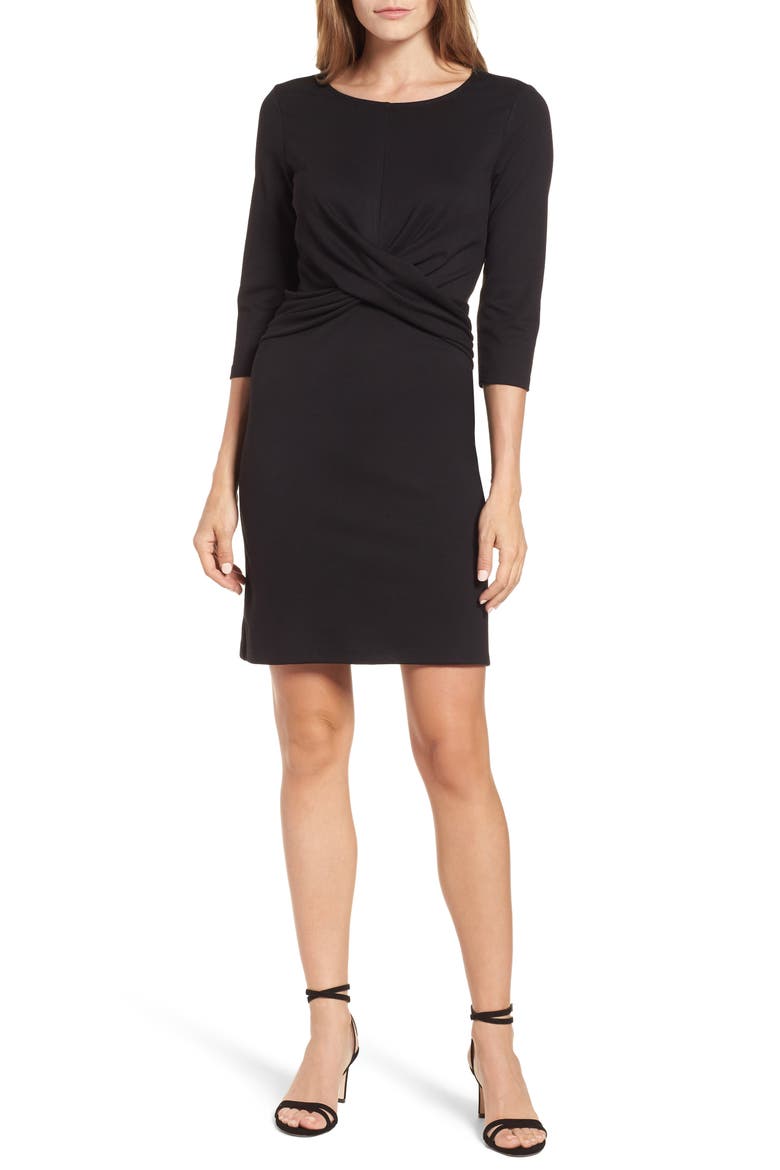 Gibson Knot Front Stretch Knit Body-Con Dress, Main, color, BLACK
