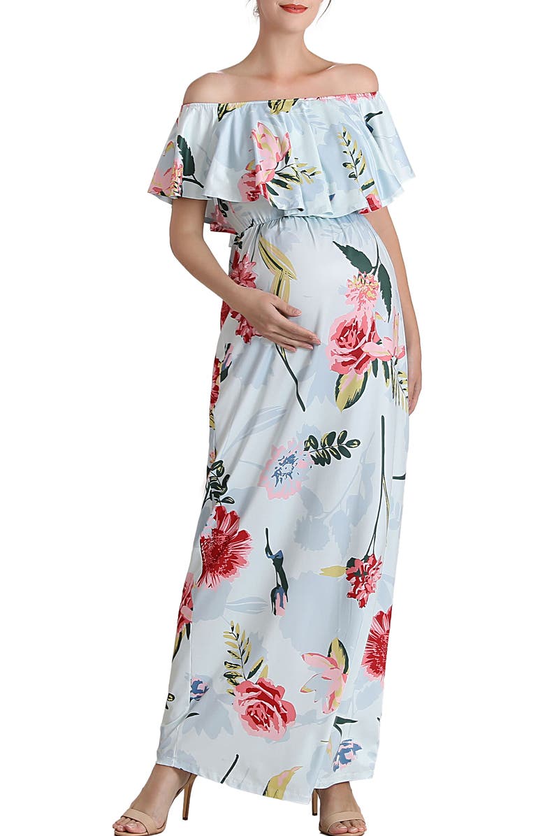 Kimi and Kai Deya Floral Off the Shoulder Maternity/Nursing Maxi Dress, Main, color,