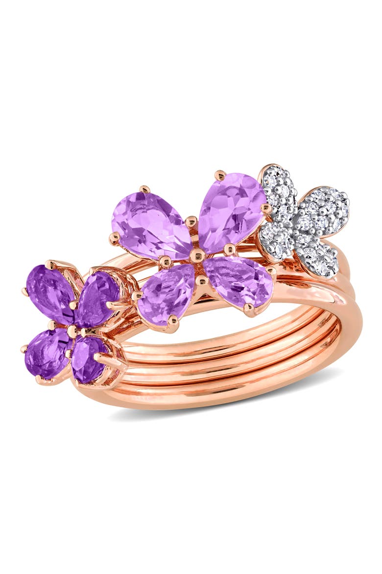 Amethyst & Diamond Floral 3-Piece Ring Set, Main, color, Amethyst