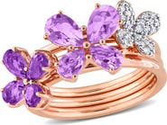 Julianna B. Amethyst & Diamond Floral 3-Piece Ring Set