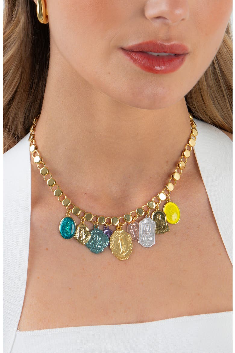 Gilded Icon Charm Necklace, Alternate, color, GOLD