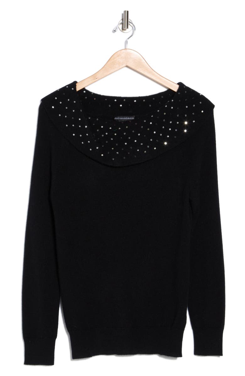 Sofia Cashmere Cowl Neck Sequin Cashmere Sweater, Alternate, color, 