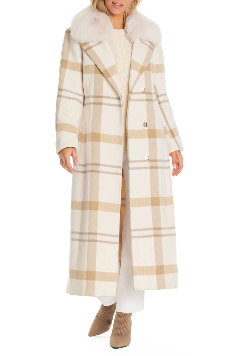 Vince Camuto Plaid Coat with Removable Faux Fur Collar, Alternate, color,