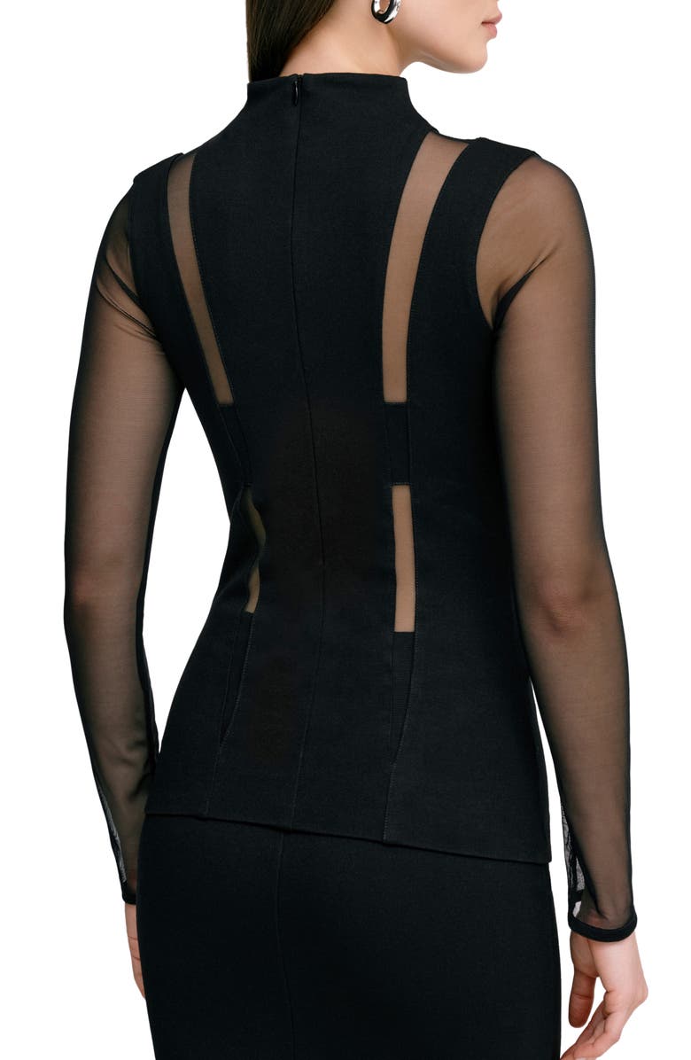 Marcella Amelia Ponte & Mesh Top, Alternate, color, Black