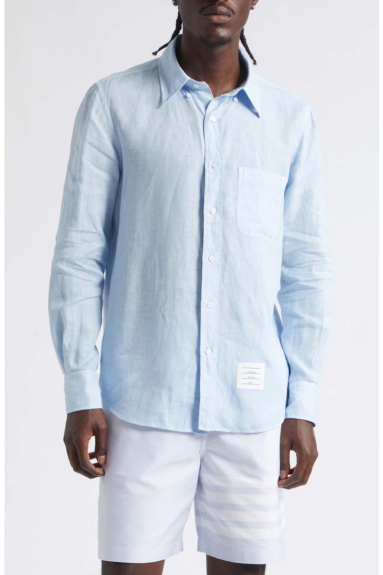 Straight Fit Garment Dye Linen Button-Down Shirt, Main, color, LIGHT BLUE