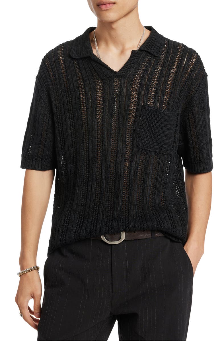 John Varvatos Odin Short Sleeve Textured Linen Sweater, Main, color, 