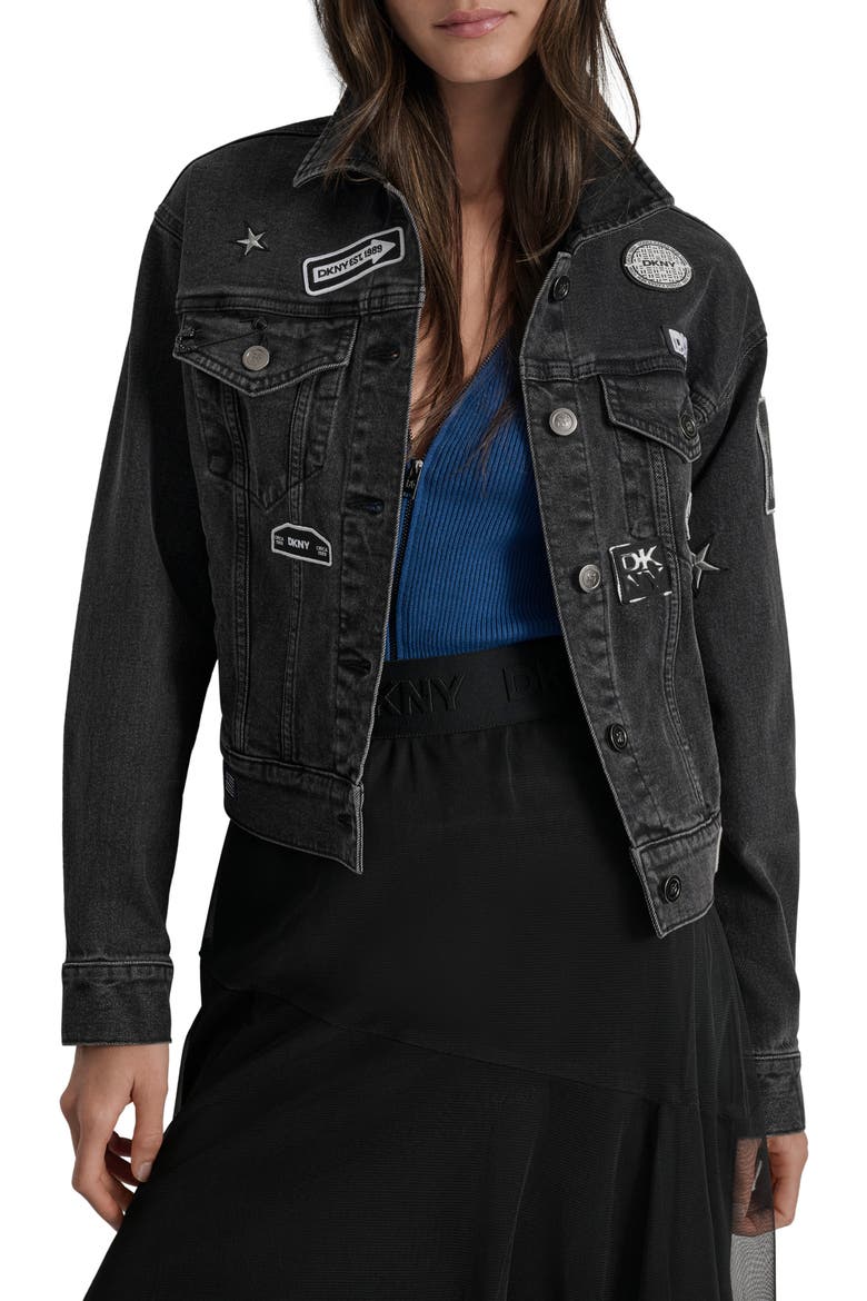 Logo Patch Denim Trucker Jacket, Alternate, color, BOWERY WASH