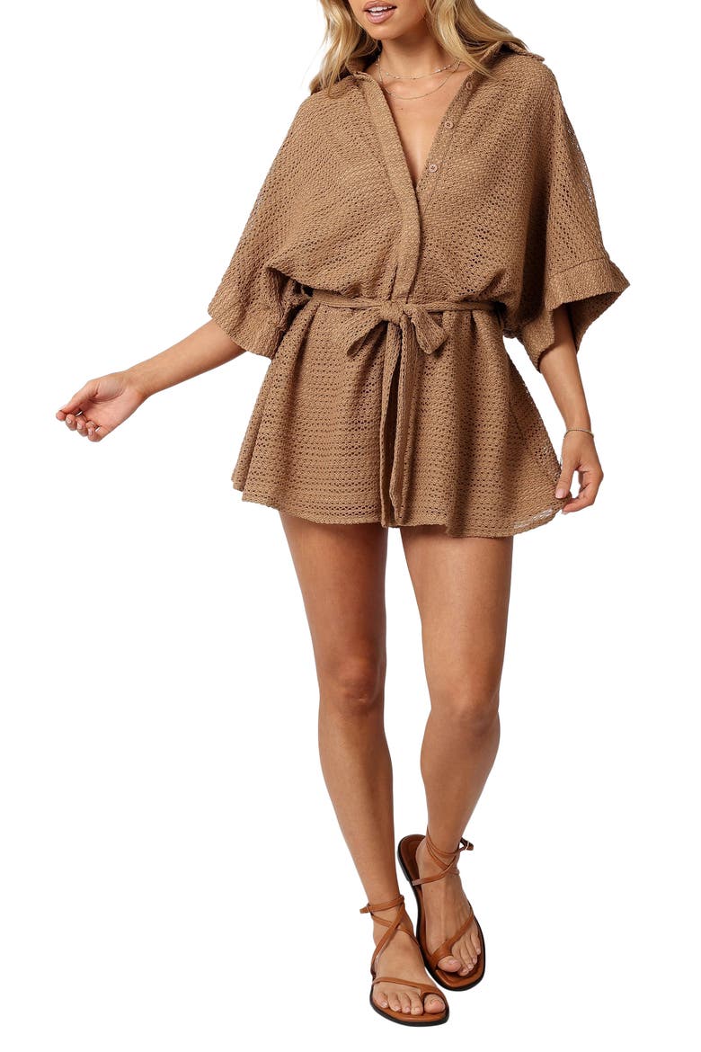 Culpo Open Stitch Cotton Romper, Main, color, MOCHA