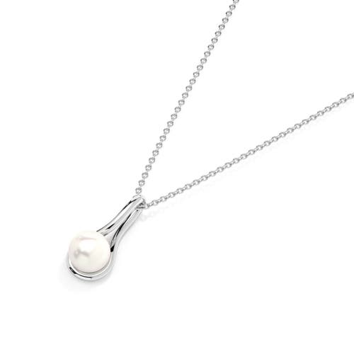 Bliss Diamond 7mm Pearl Solitaire Pendant 14k Gold 18" Necklace 18mm Tall In 14k White Gold