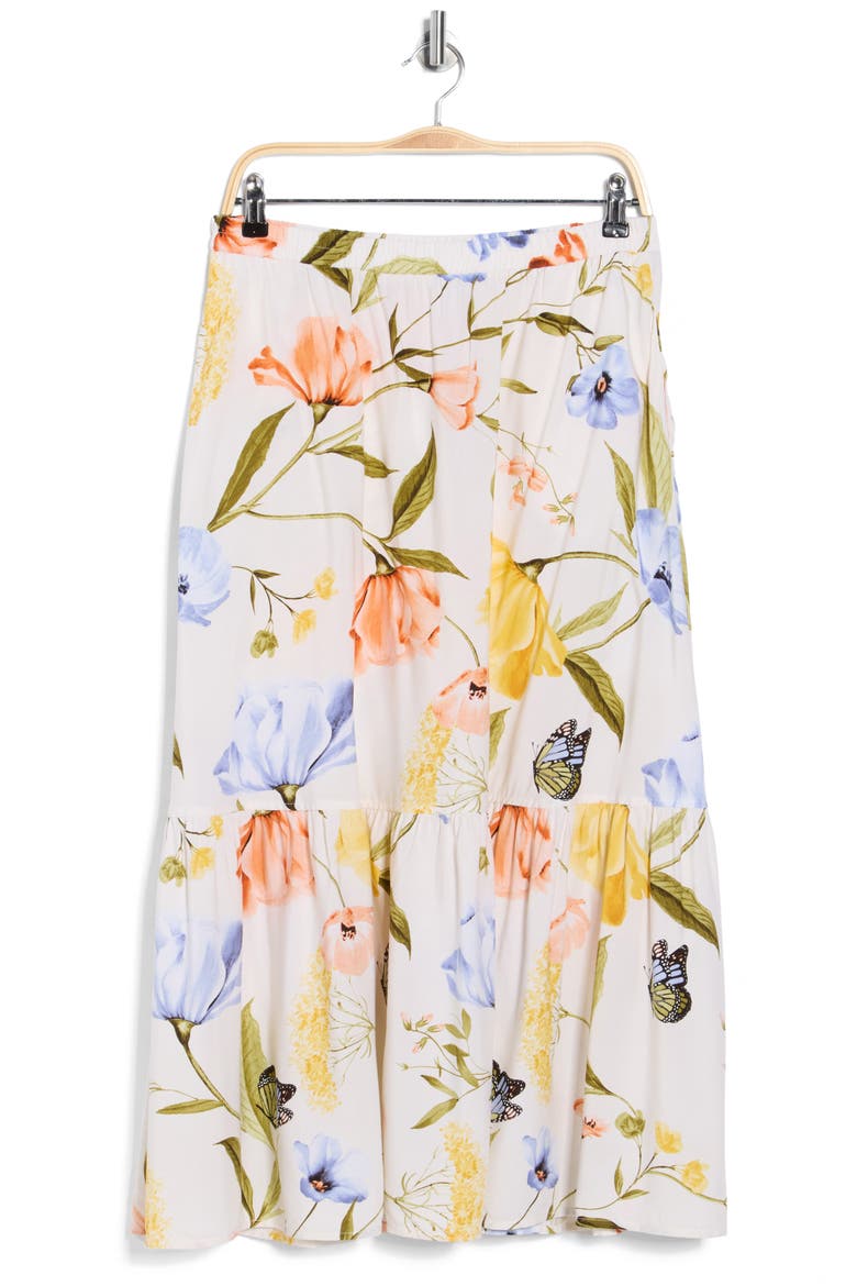 Tiered Pull-On Midi Skirt, Alternate, color, WHIMSICAL FLORAL