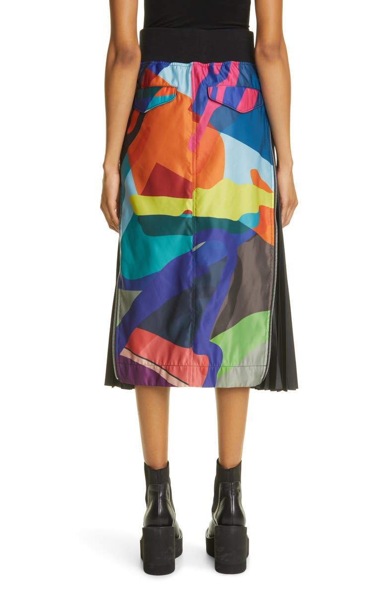 Sacai x KAWS MA-1 Print Side Pleated Skirt, Alternate, color,
