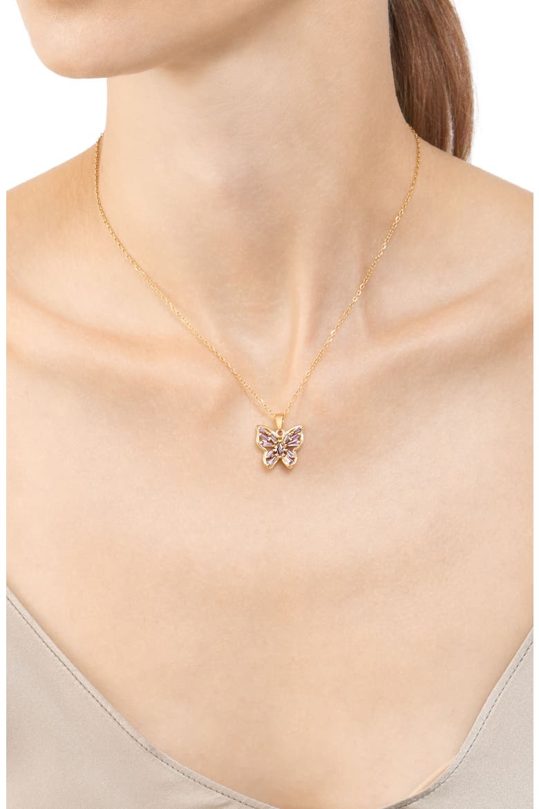 Water Resistant Crystal Butterfly Necklace, Alternate, color, PINK