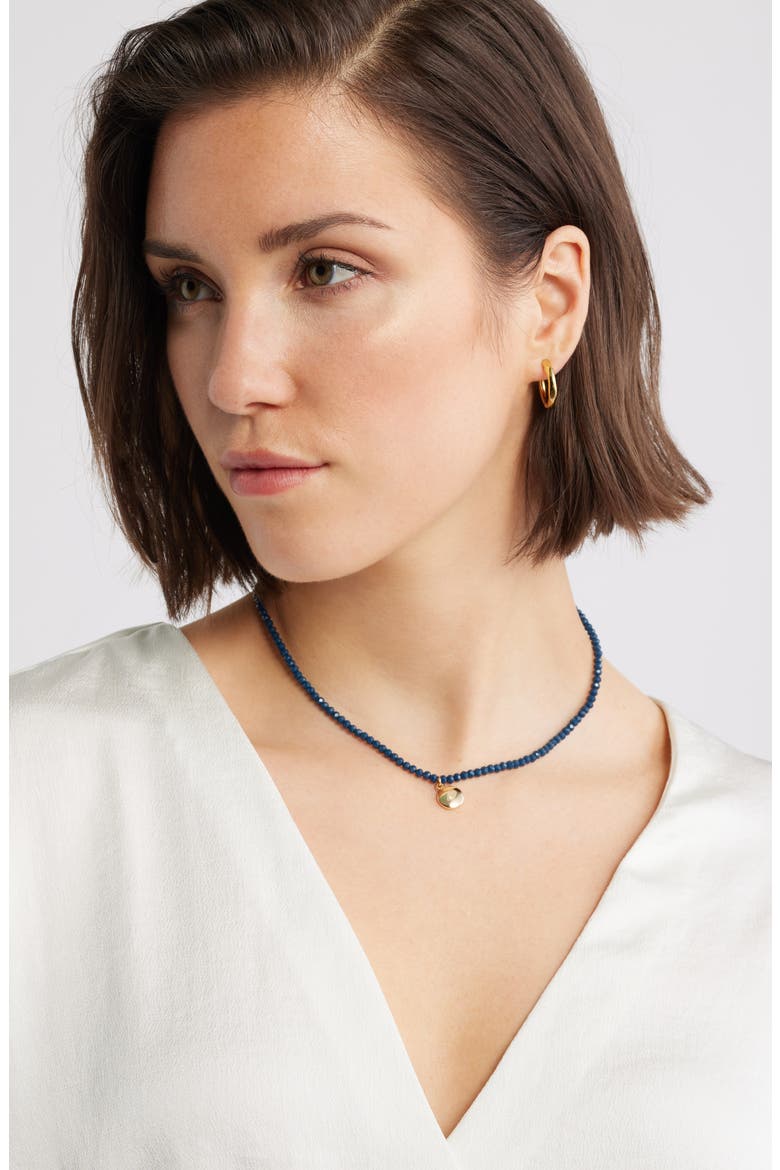 Beaded Charm Pendant Necklace, Alternate, color, BLUE- GOLD