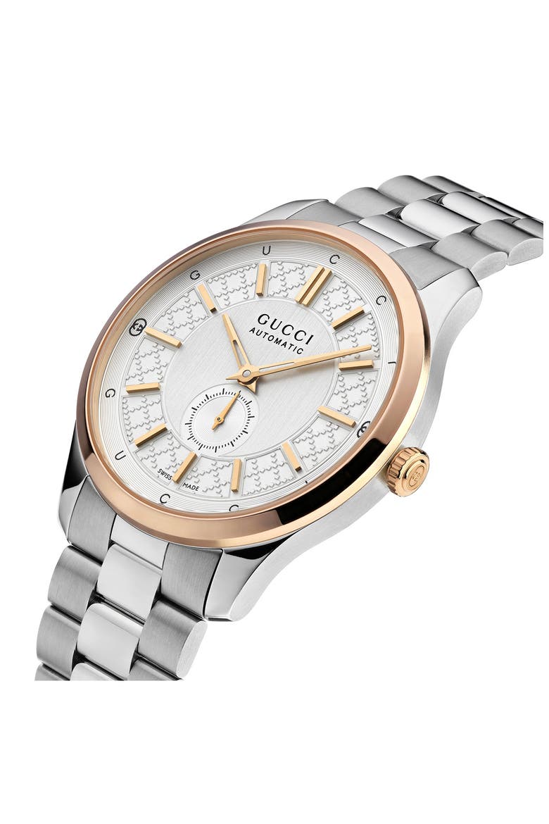 G-Timeless Slim Two-Tone Automatic Bracelet Watch, 40mm, Alternate, color, SILVER