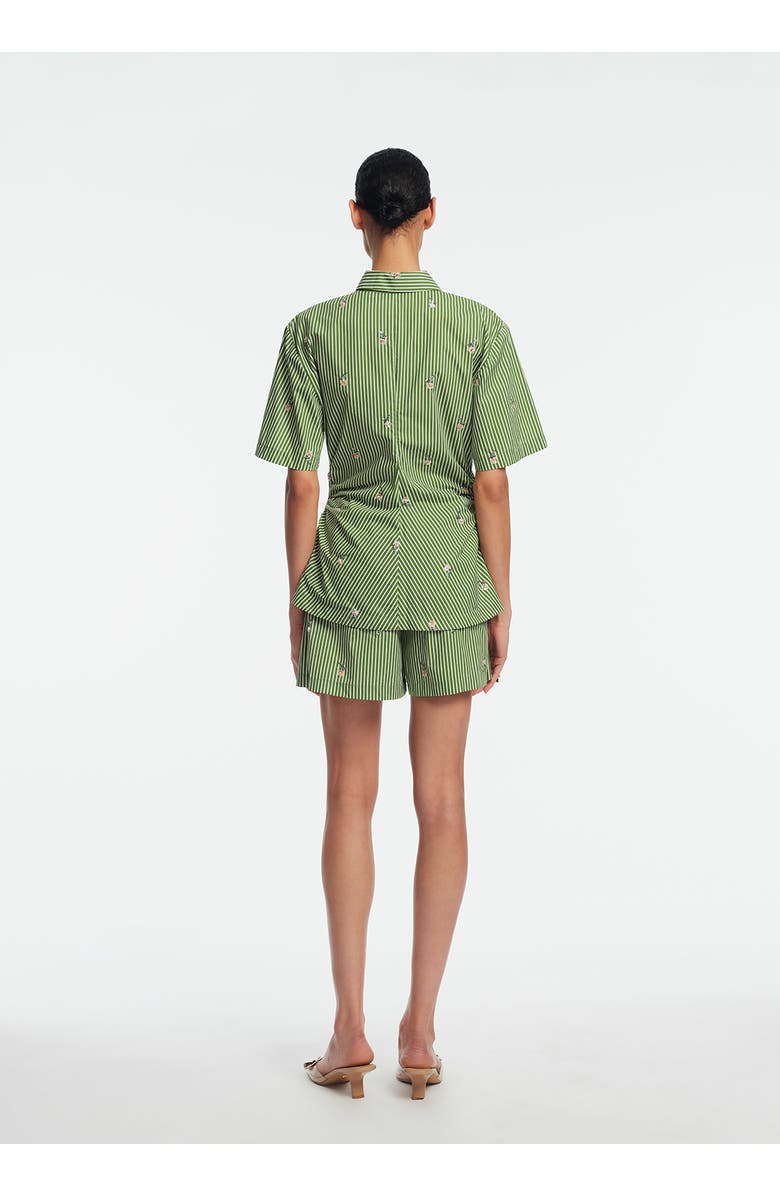 Lela Rose Embroidered Striped Cotton Bow Front Shirt, Alternate, color, Cactus