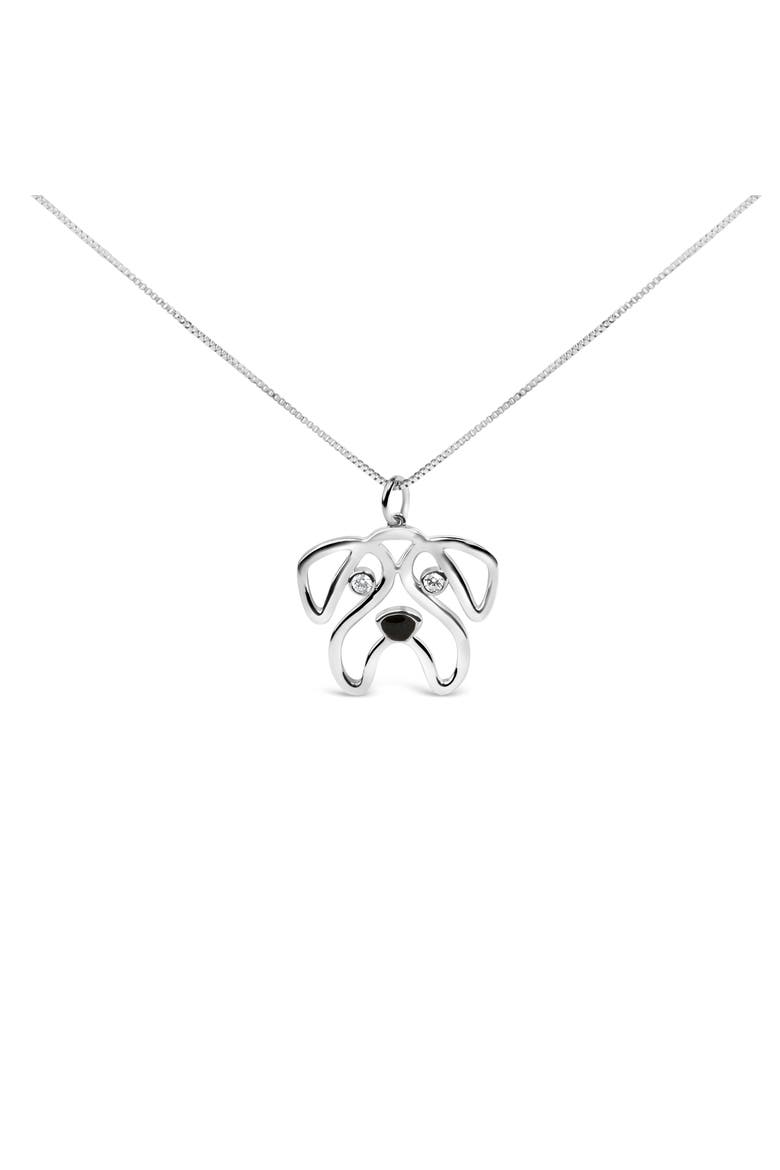 Silver Diamond Accent Pug Dog Pendant Necklace, Alternate, color, White