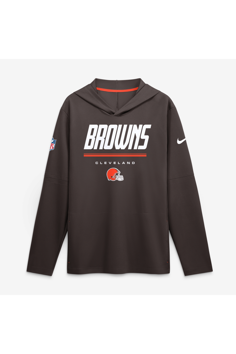 Men's Nike Brown Cleveland Browns Sideline Game On Lightweight Long Sleeve Hooded Dri-FIT Top, Main, color, Brown