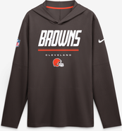 Nike Men's Nike Brown Cleveland Browns Sideline Game On Lightweight Long Sleeve Hooded Dri-FIT Top