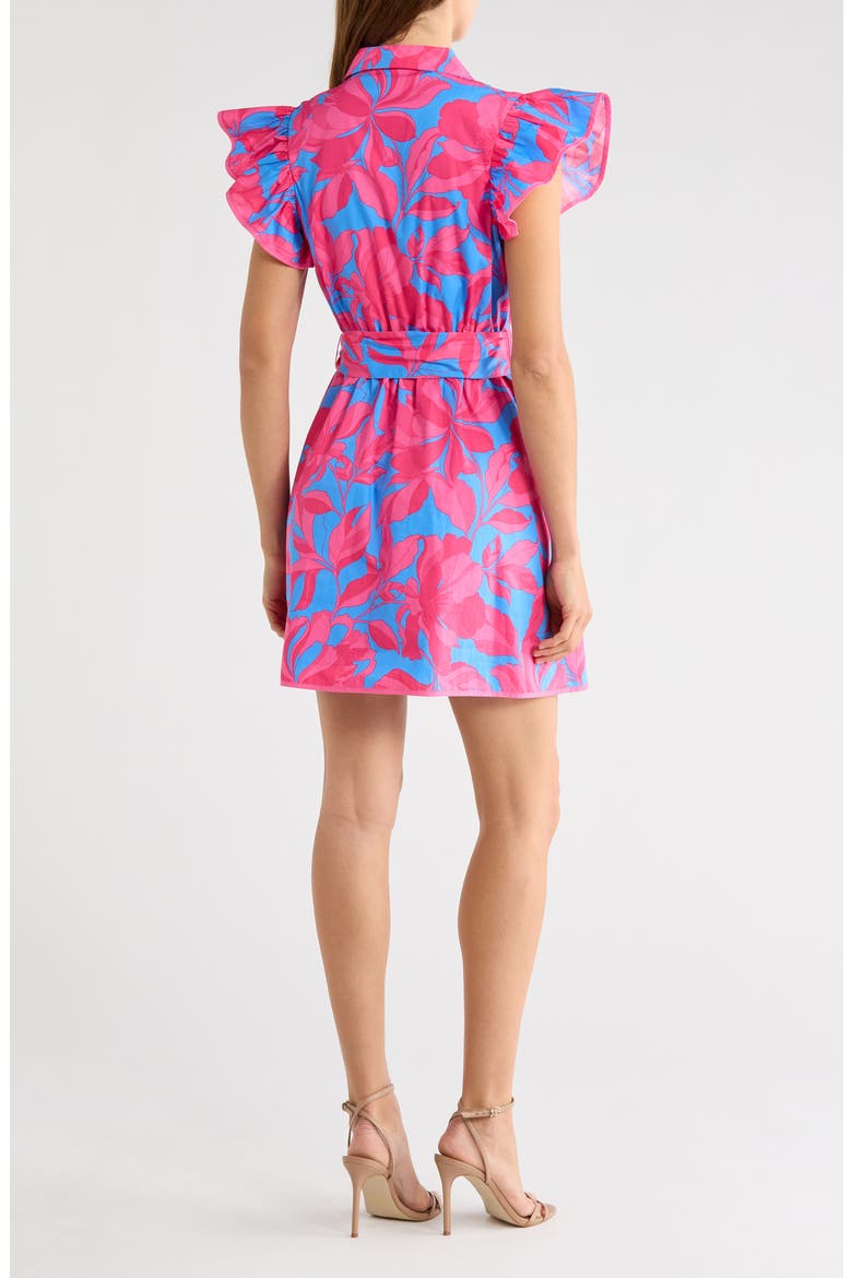 Maia Belted Ruffle Cotton Shirtdress, Alternate, color, PINK-BLUE