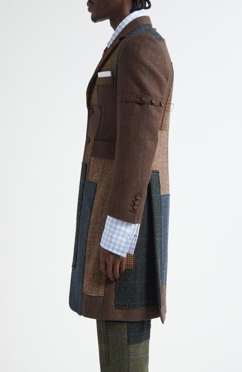 Thom Browne Hunting Tweed Patchwork Coat In Brown
