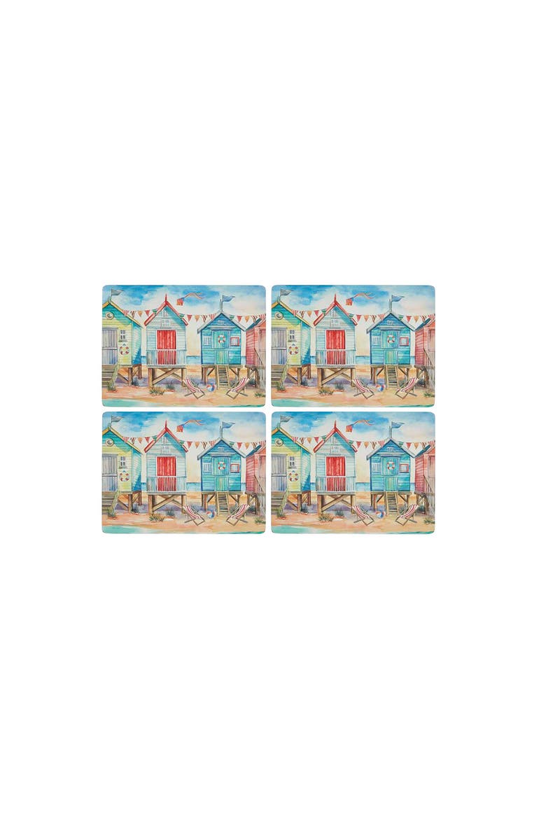 Beach Huts Set of 4 Cork Back Placemats, Main, color, Multi