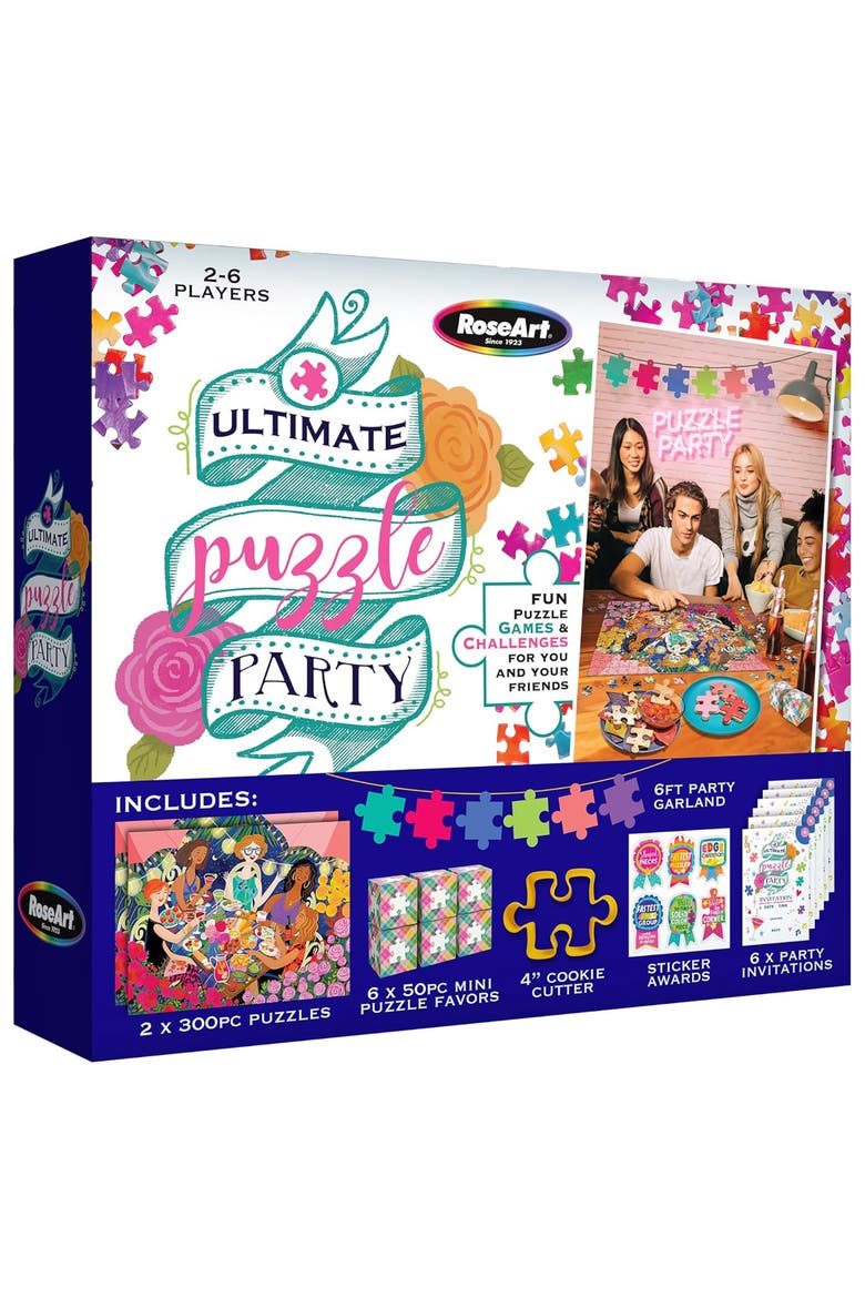 Ultimate Puzzle Party Game Night Box, 2x 300 piece Jigsaws, Favors, Garland, Main, color, Multicolored