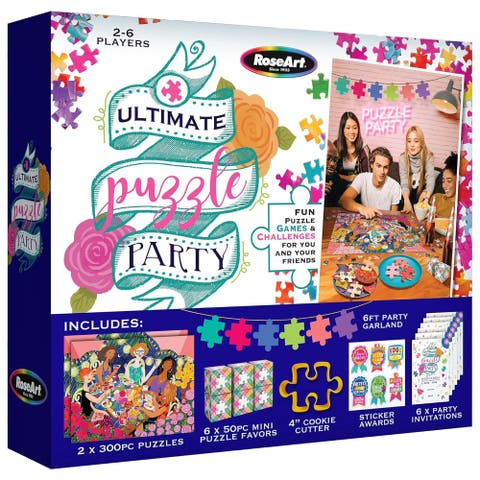 Ultimate Puzzle Party Game Night Box, 2x 300 piece Jigsaws, Favors, Garland