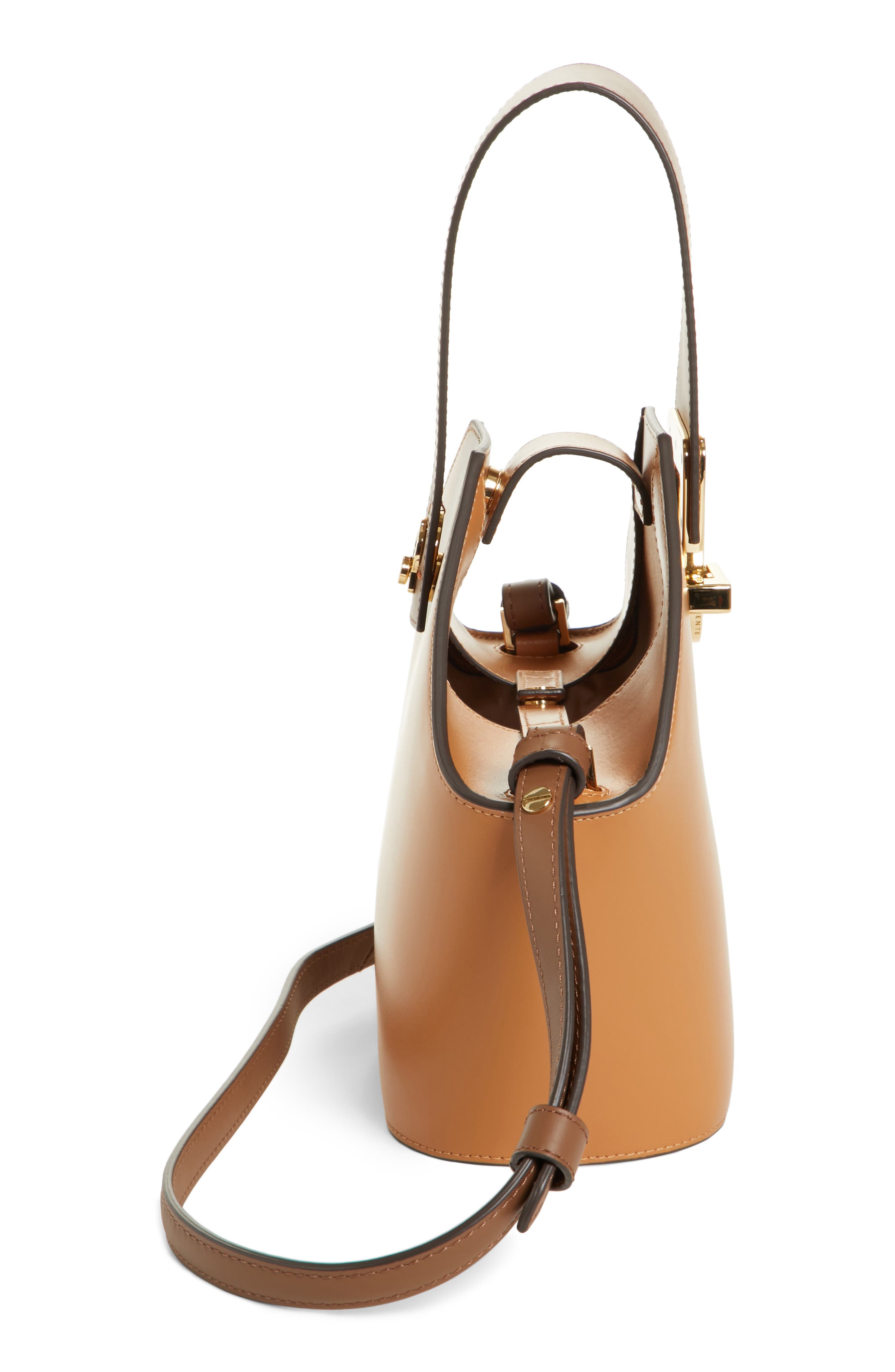 Mini Johnny Leather Bucket Bag, Alternate, color, BROWN