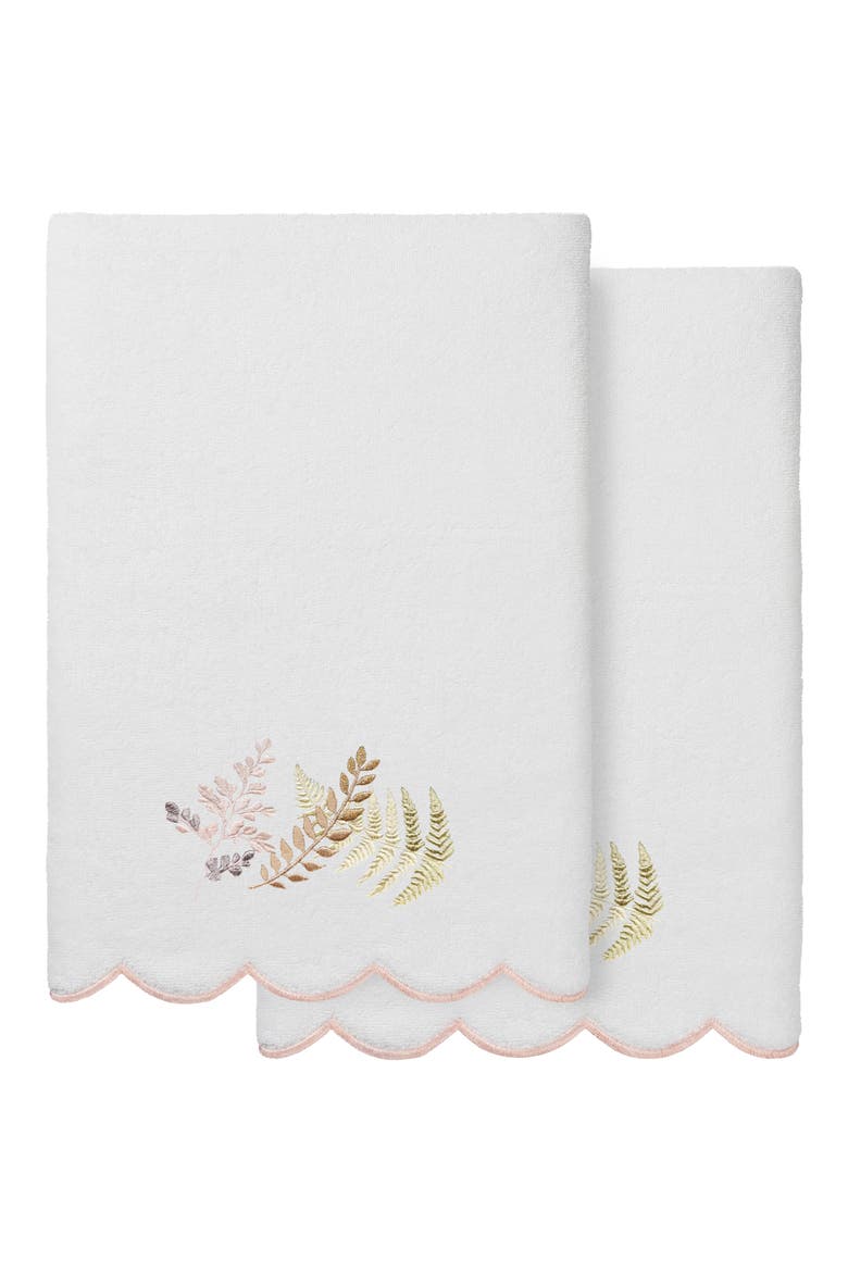 Fern Toss Scallop Pack of 2 Bath Towels, Main, color, WHITE/ PINK