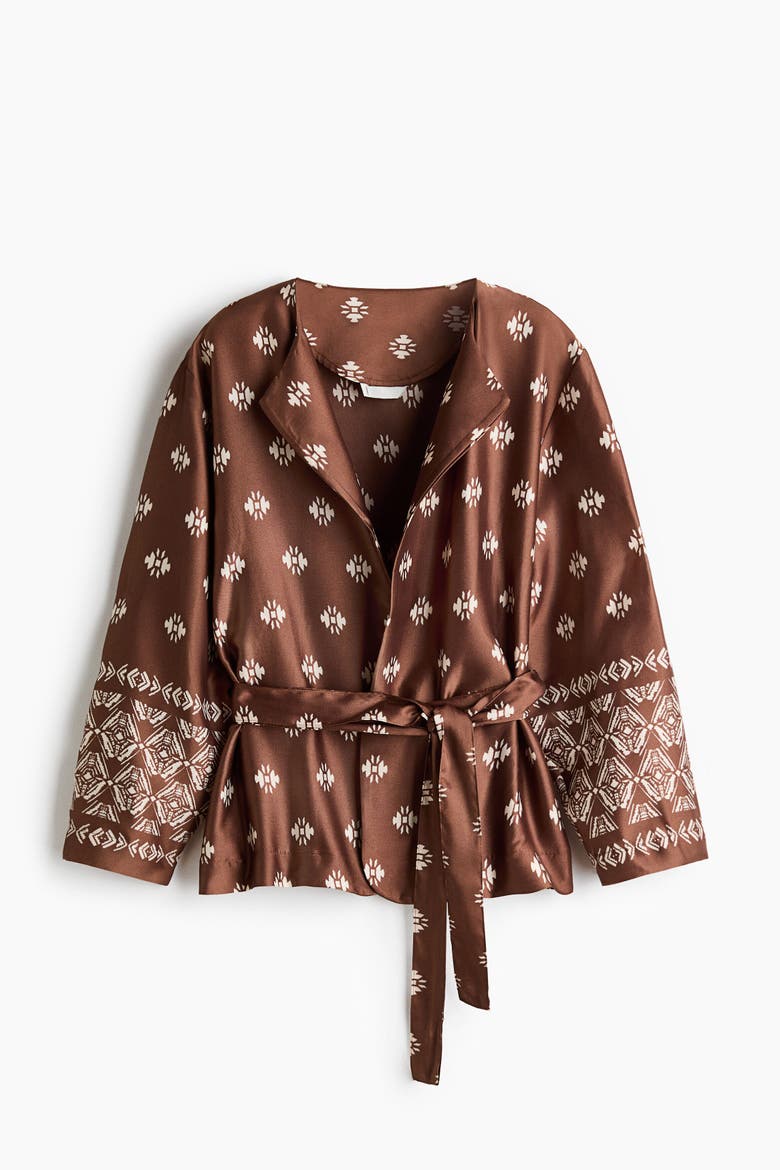 Tie-belt Satin Blazer, Alternate, color, Brown/patterned