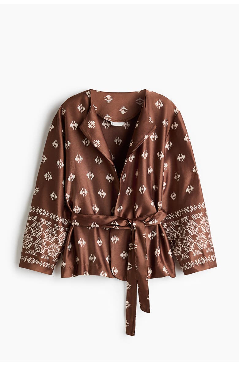 H&M Tie-belt Satin Blazer, Alternate, color, Brown/Patterned