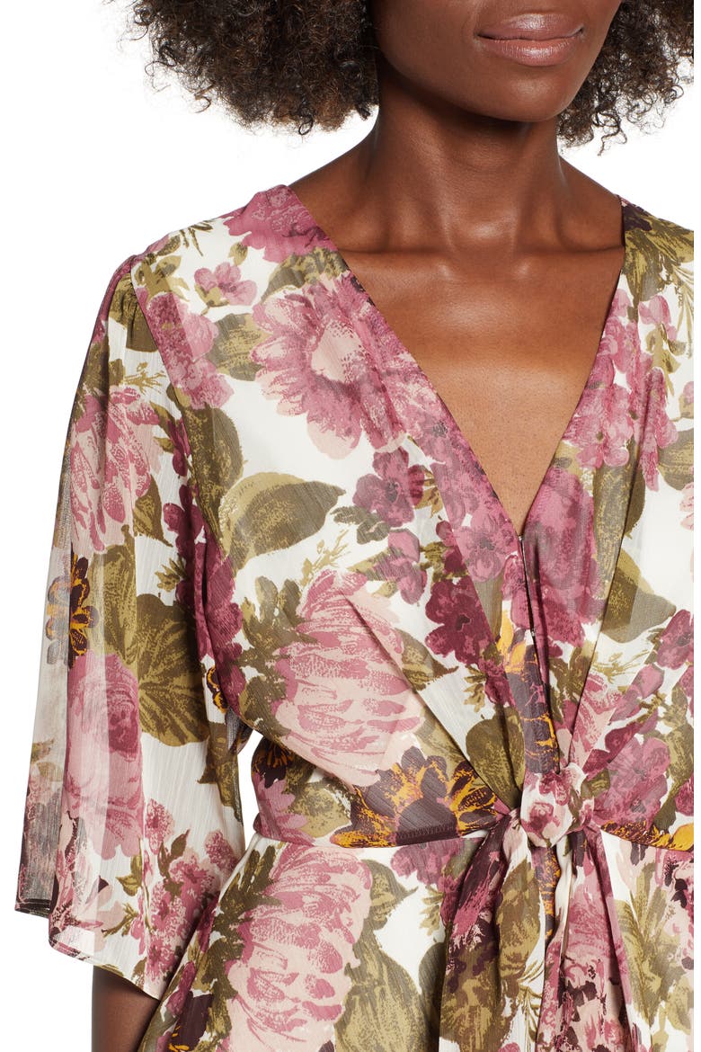Plunging Knot Front Top, Alternate, color, ROSE FLORAL