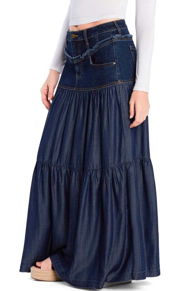 Wash Lab Denim Contrast Tiered Denim Maxi Skirt, Alternate, color, Antique Blue