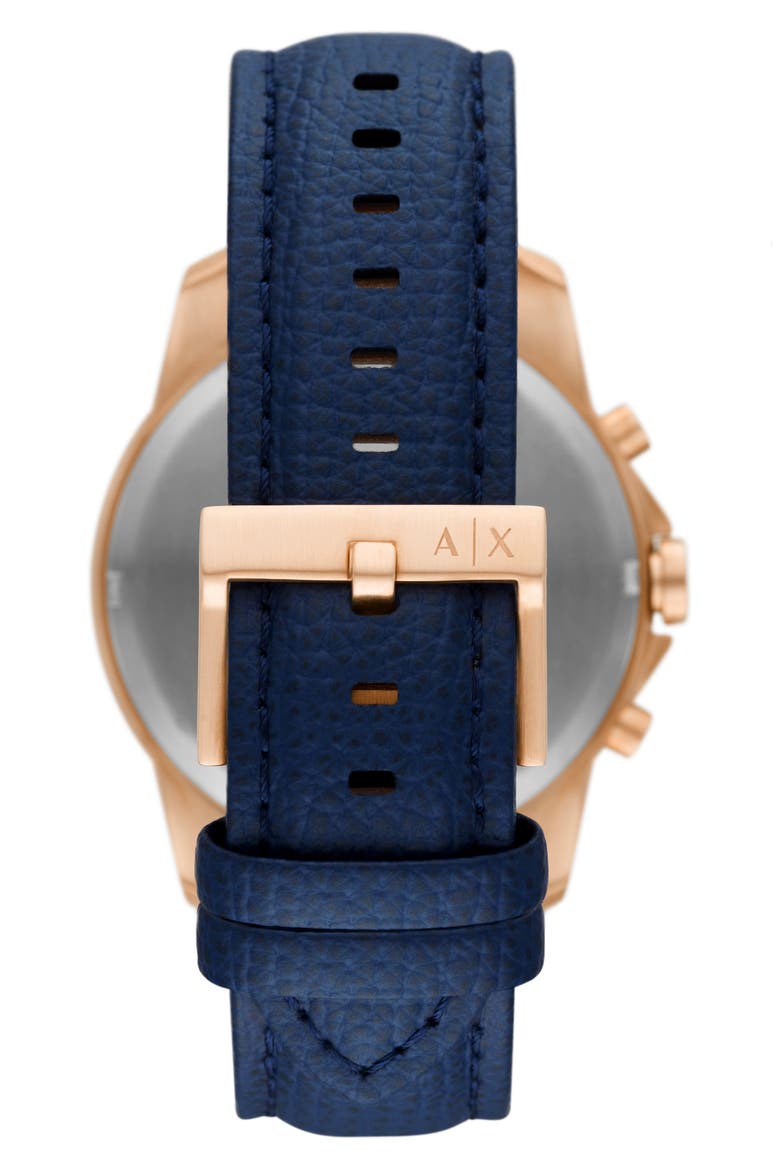 Chronograph Leather Strap Watch, 44mm, Alternate, color, ROSE GOLD