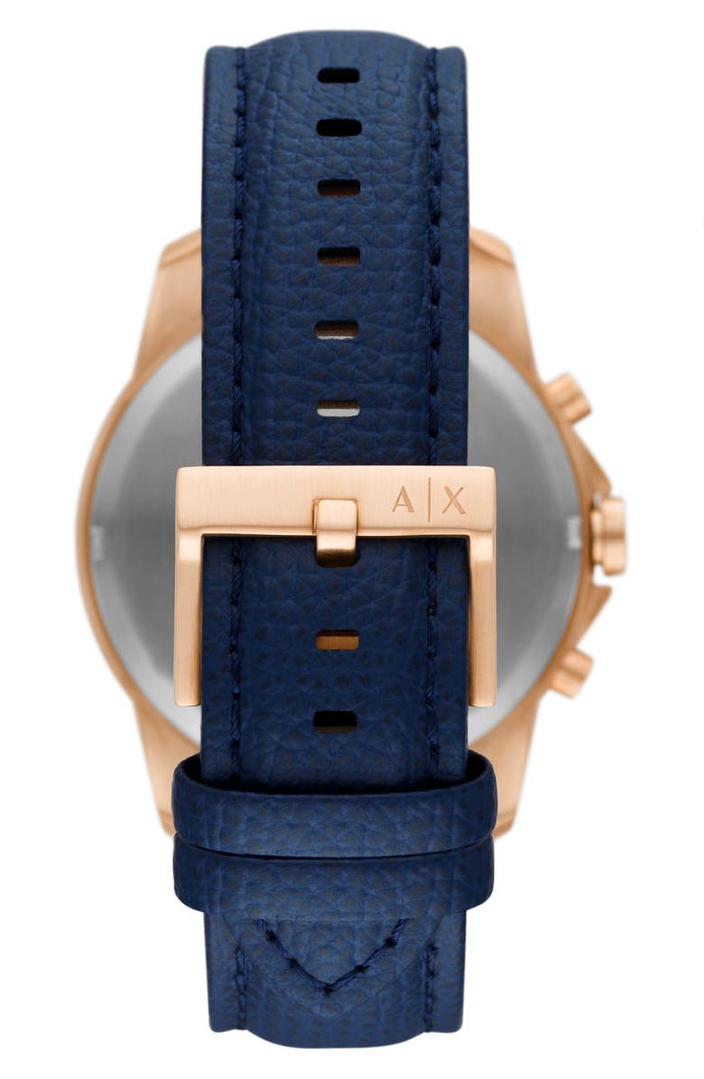 AX Armani Exchange Chronograph Leather Strap Watch, 44mm, Alternate, color, Rose Gold