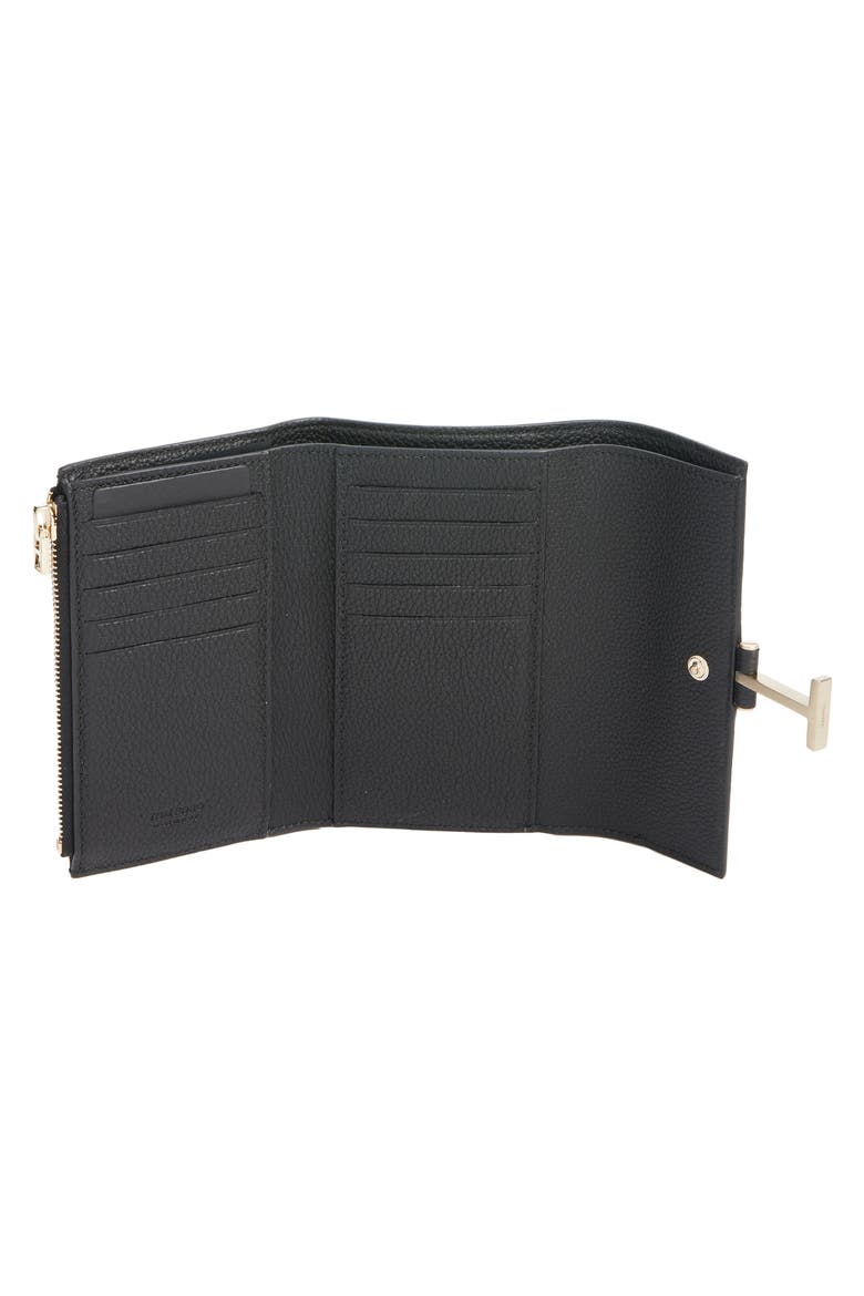 Kara Grain Leather Compact Wallet, Alternate, color, BLACK