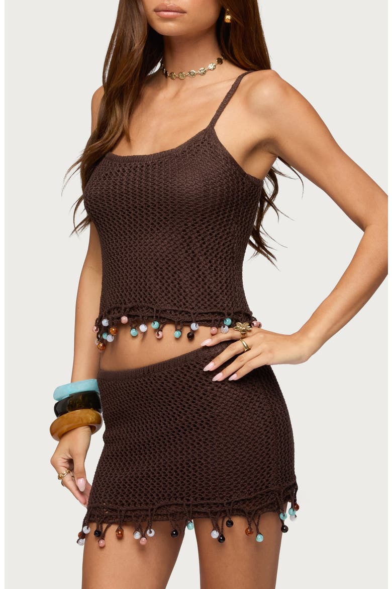 Zeinab Bead Fringe Knit Tank, Alternate, color, BROWN