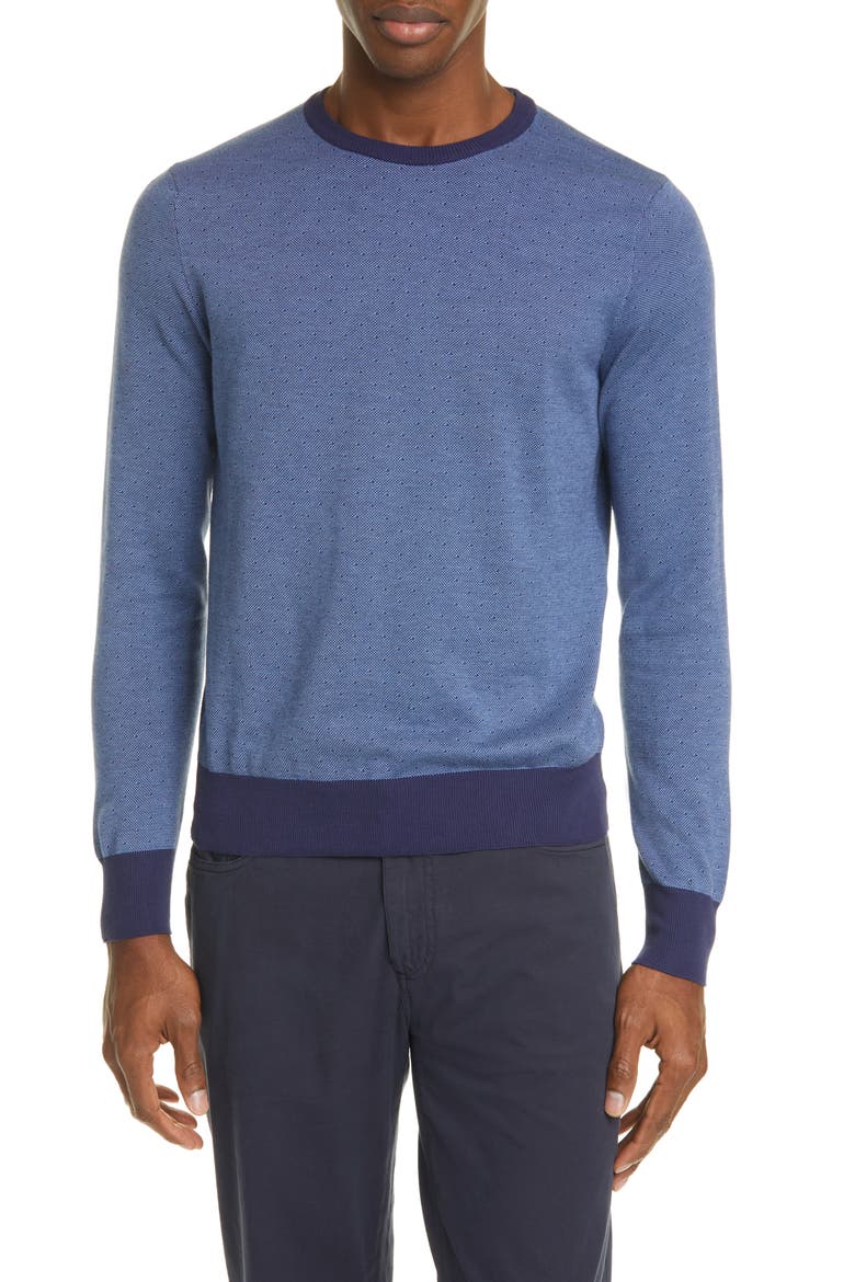Classic Fit Dot Cotton Crewneck Sweater, Main, color, NAVY