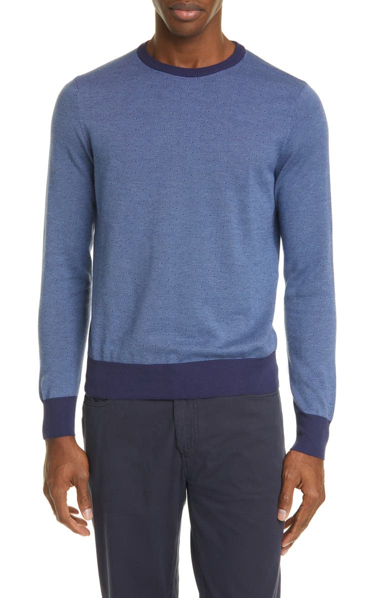 Canali Classic Fit Dot Cotton Crewneck Sweater, Main, color, 