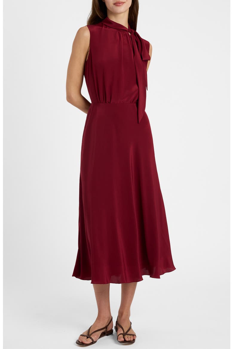 Petra Sleeveless Mock Neck Silk Midi Dress, Main, color, Chili Pepper