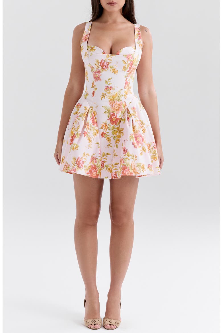 Bunny Voluminous Skirt Minidress, Main, color, PEACH POPPY PRINT