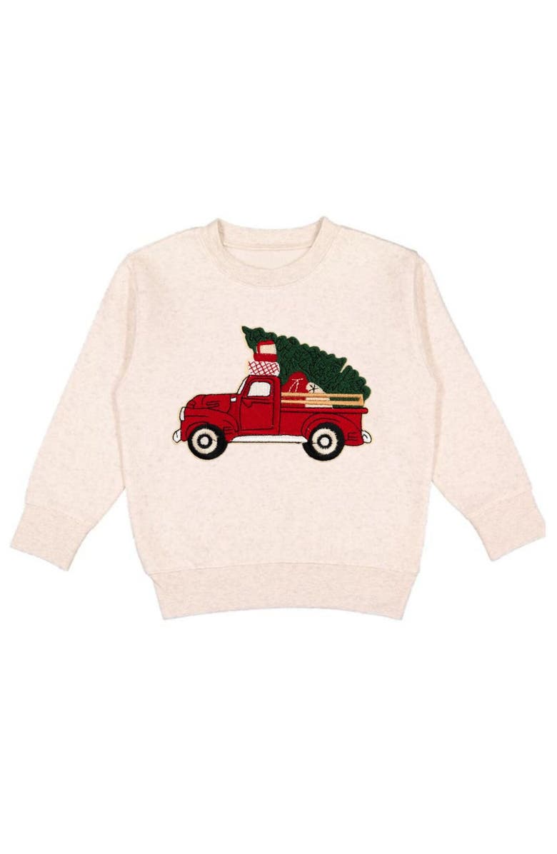 Sweet Wink Christmas Truck Patch Sweatshirt, Main, color, Natural