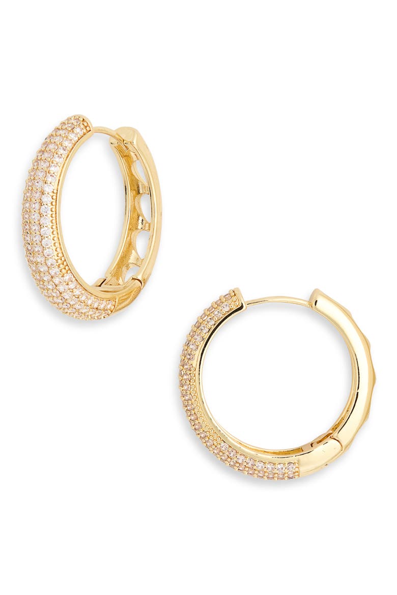 Crystal Embellished Hoop Earrings, Main, color, GOLD