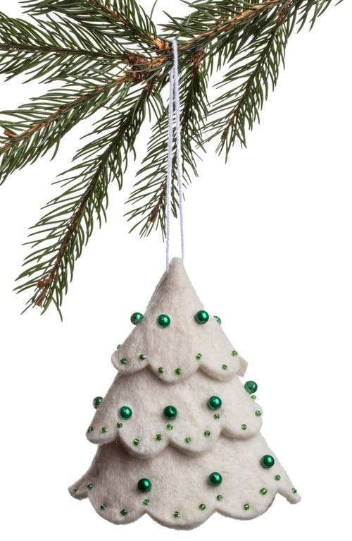 Silk Road Bazaar Snowy Christmas Tree Felted Wool Ornament In White