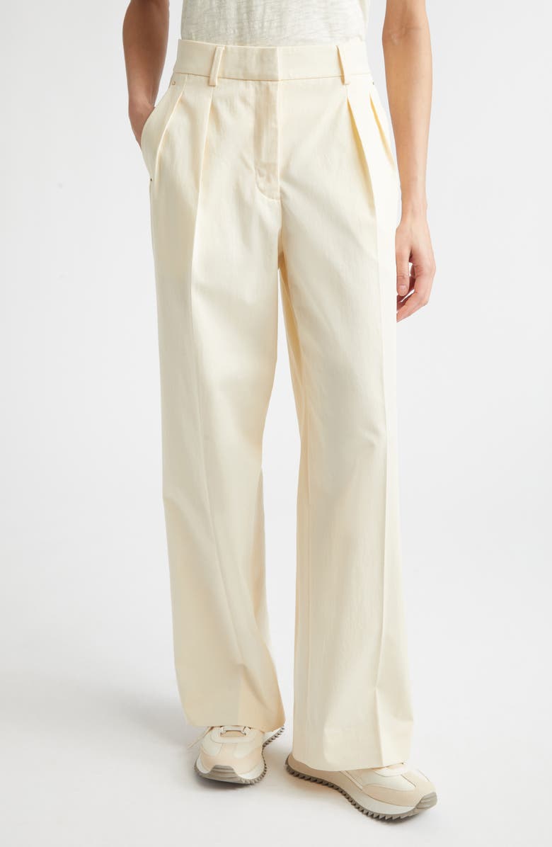 Moncler Cotton Gabardine Wide Leg Pants, Main, color, White